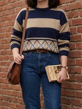 Vintage "That's Me!" Striped Fair Isle Crewneck Sweater Sz M